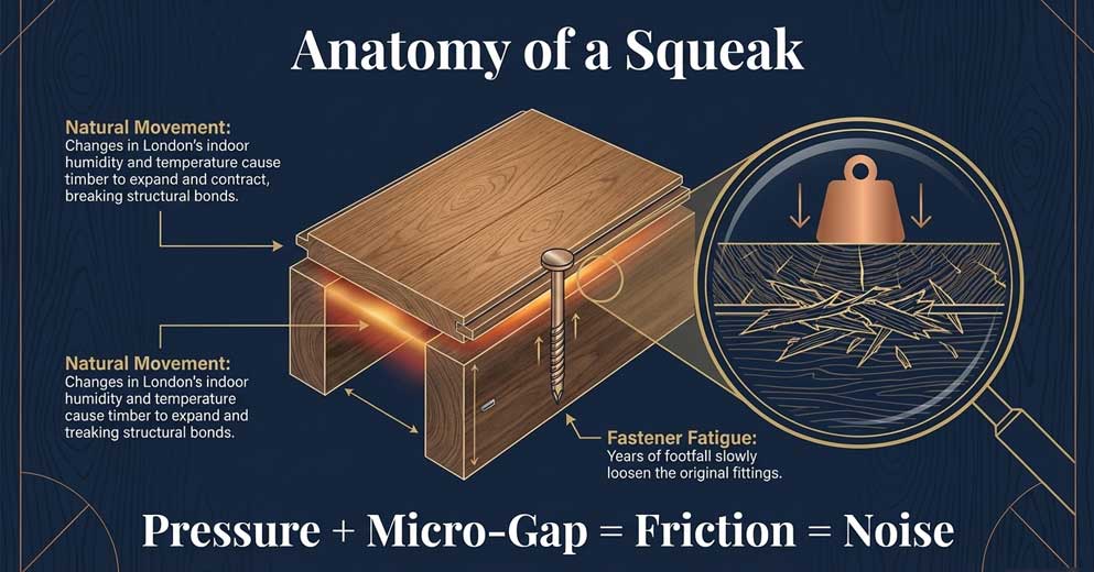 What causes squeaky wood floors? What causes squeaky wood floors?